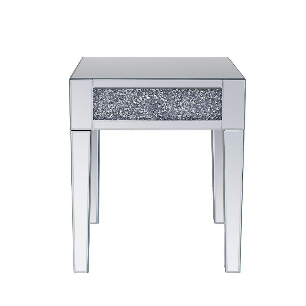 

    
Modern Mirrored & Faux Diamonds End Table by Acme Noralie 81417
