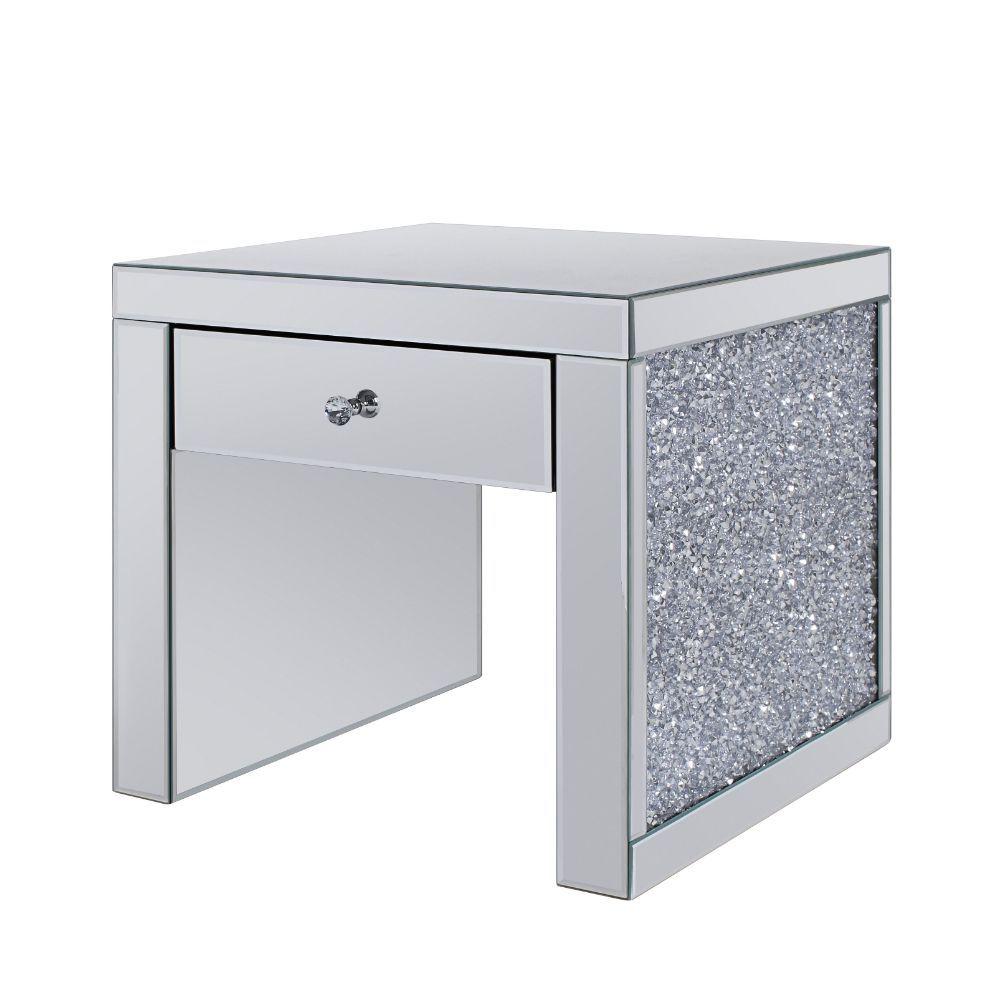 

    
Modern Mirrored & Faux Diamonds End Table by Acme Noralie 81475
