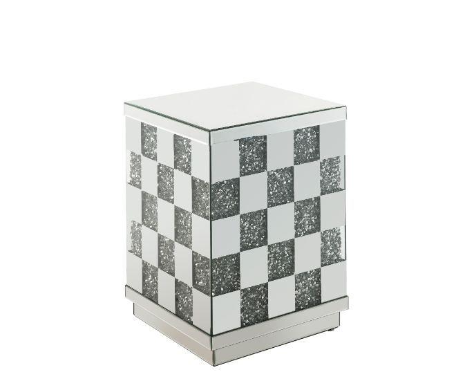 

    
Modern Mirrored & Faux Diamonds End Table by Acme Noralie 84692
