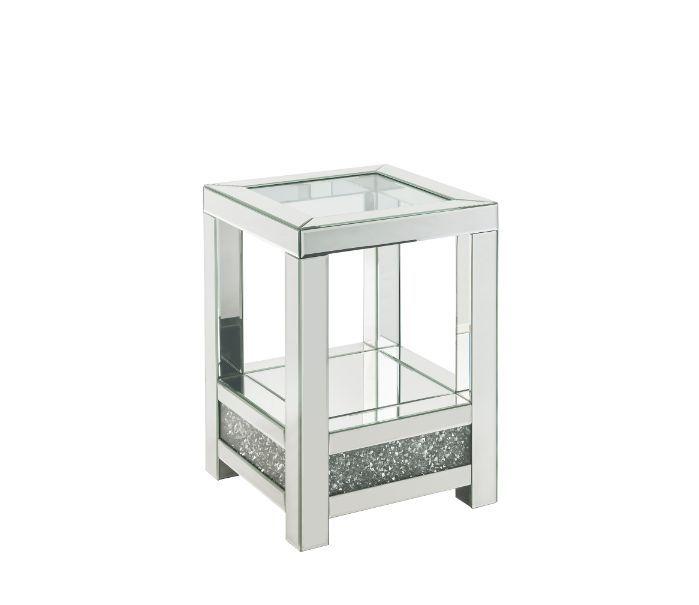 

    
Modern Mirrored & Faux Diamonds End Table by Acme Noralie 84722
