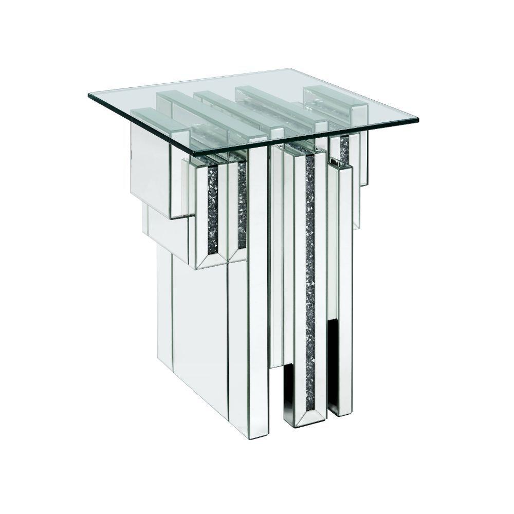 

    
Modern Mirrored & Faux Diamonds End Table by Acme Noralie 88002
