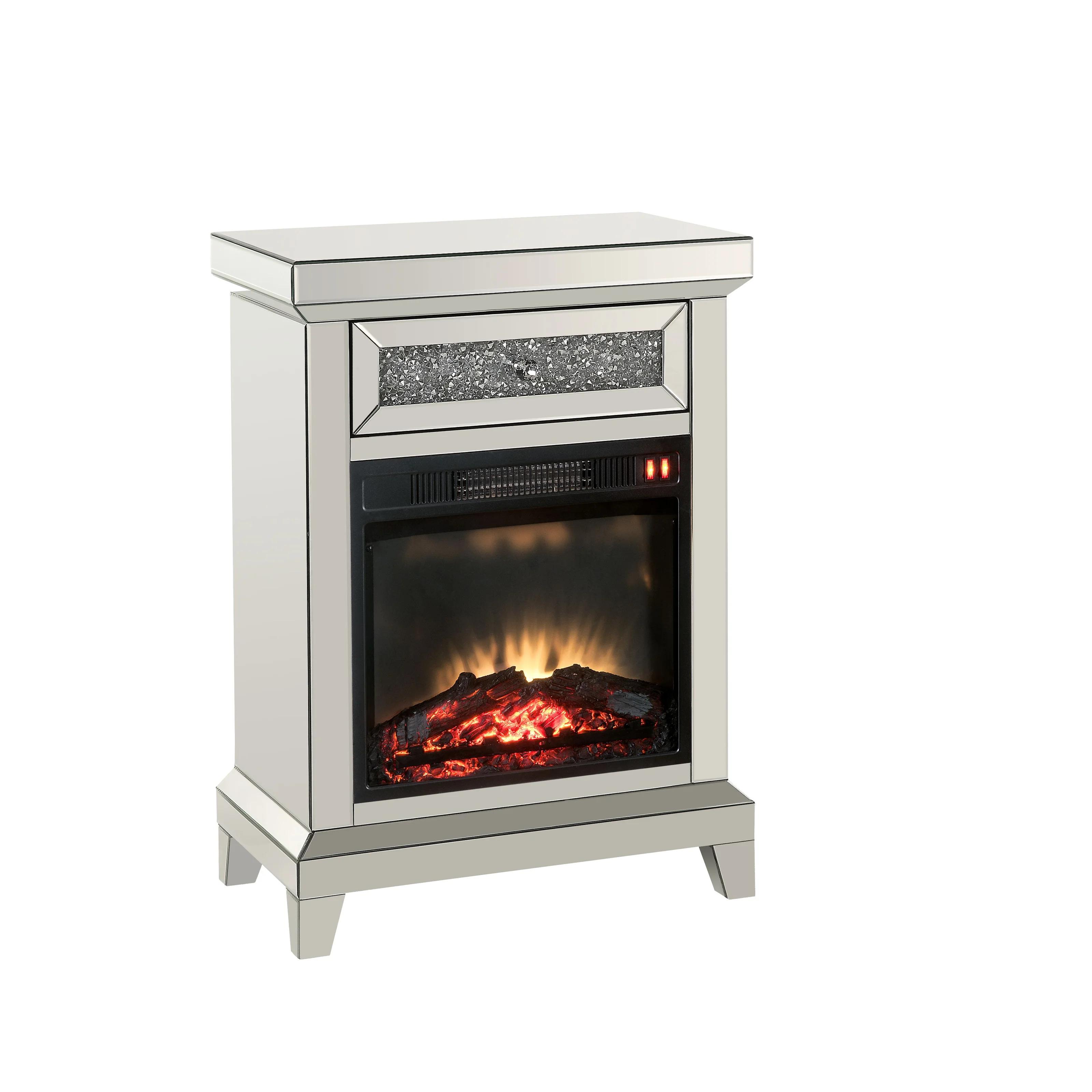 

    
Modern Mirrored & Faux Diamonds Fireplace  by Acme Noralie 90866
