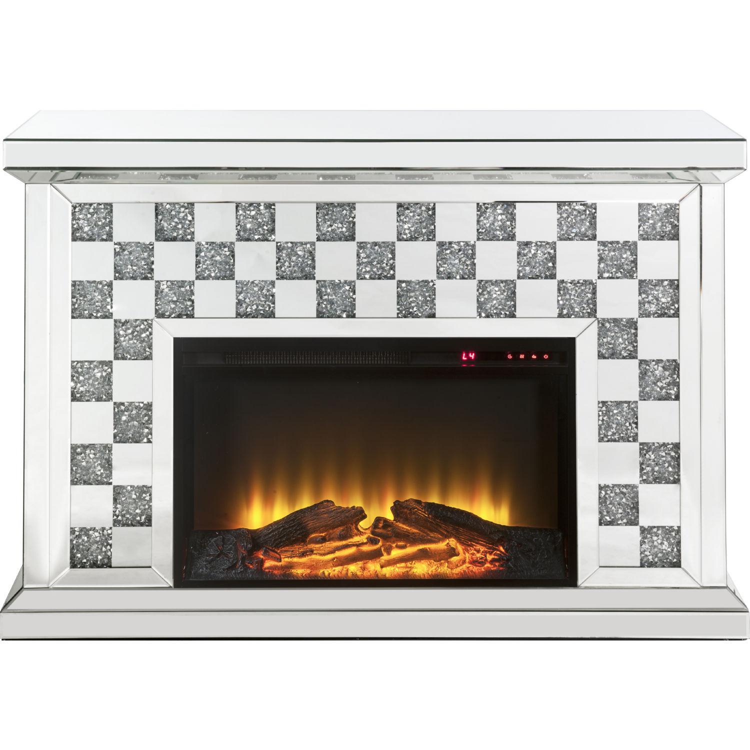 

    
Modern Mirrored & Faux Diamonds Fireplace  by Acme Noralie 90872
