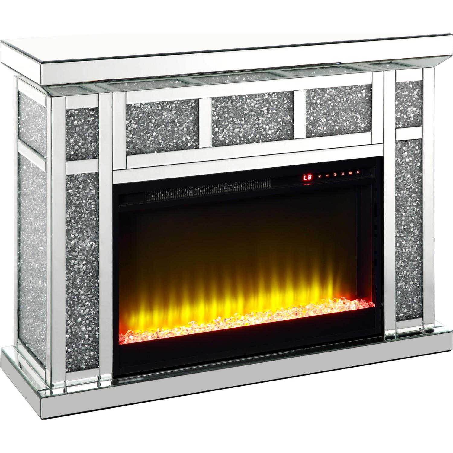 

    
Modern Mirrored & Faux Diamonds Fireplace  by Acme Noralie AC00513
