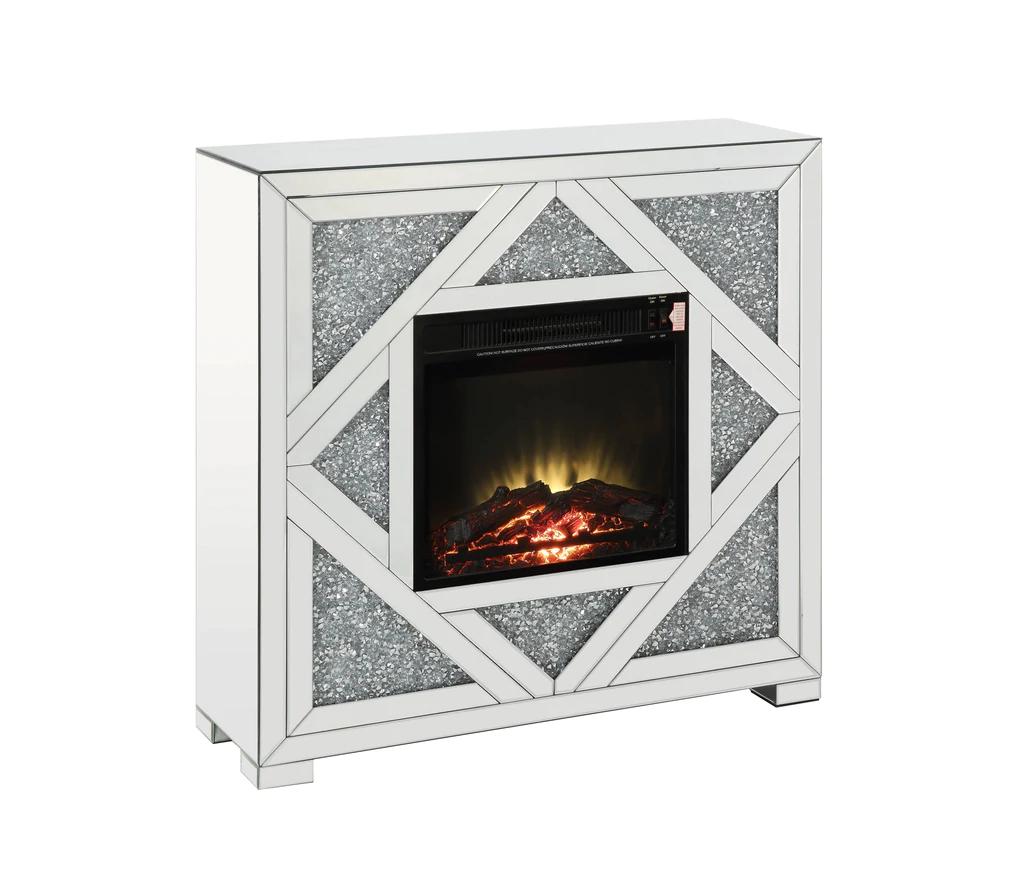 

    
Modern Mirrored & Faux Diamonds Fireplace  by Acme Noralie AC00515
