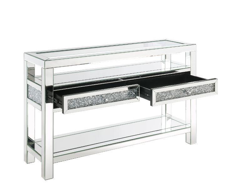 

    
Modern Mirrored & Faux Diamonds Sofa Table by Acme Noralie 84733
