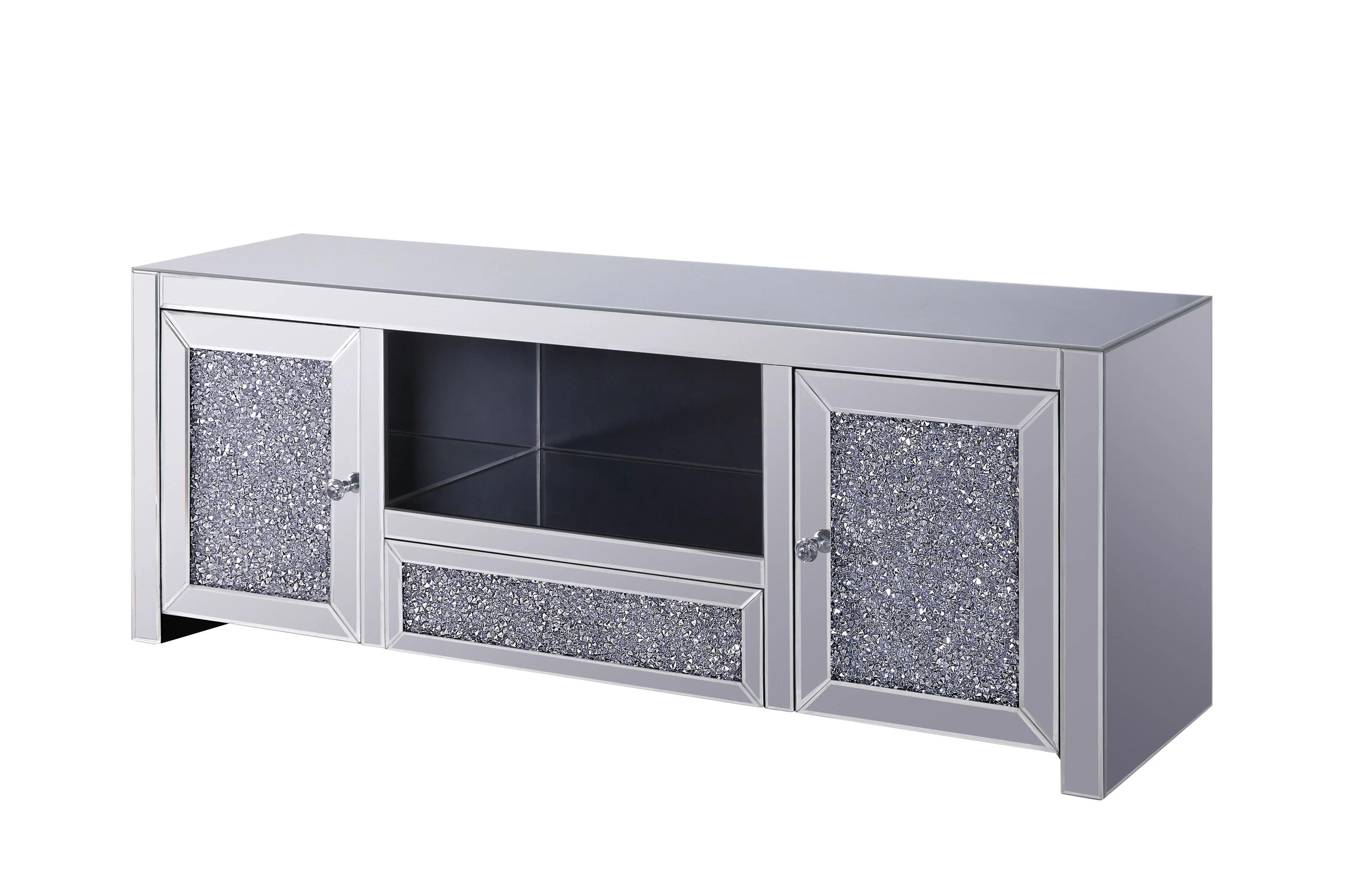 

    
Modern Mirrored & Faux Diamonds TV Stand by Acme Noralie 91450
