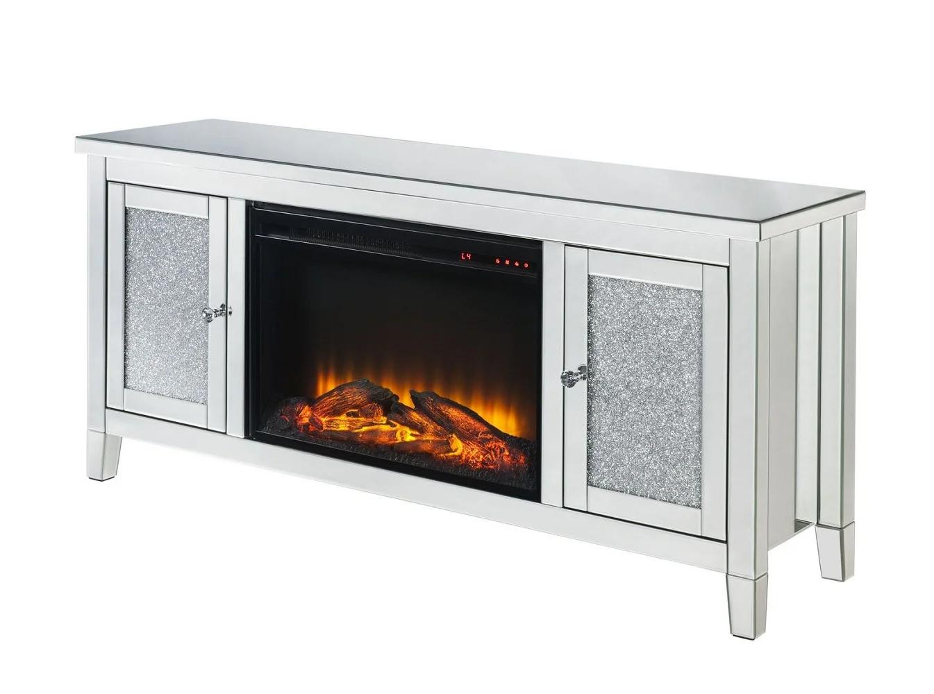 

    
Modern Mirrored & Faux Diamonds TV Stand with Fireplace by Acme Noralie 91770
