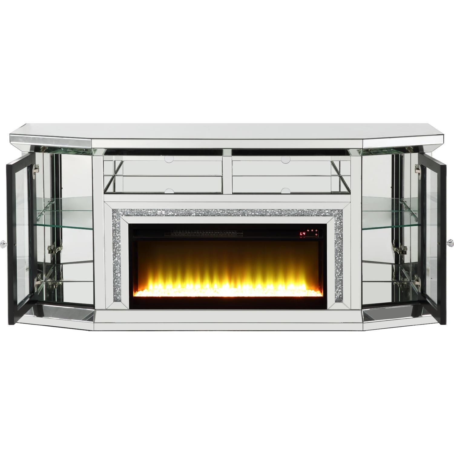 

    
Modern Mirrored & Faux Diamonds TV Stand with Fireplace by Acme Noralie AC00517

