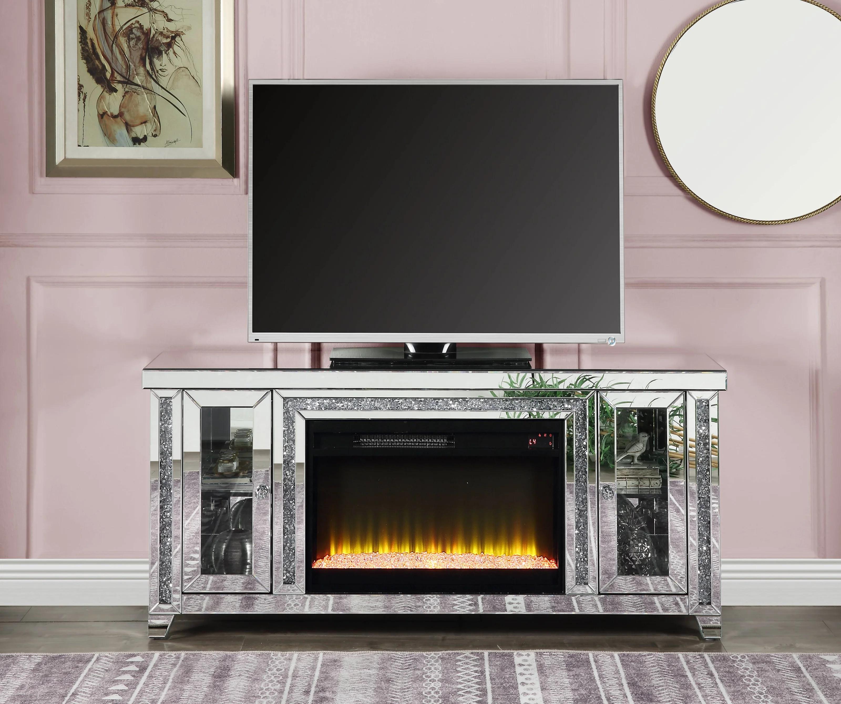

                    
Buy Modern Mirrored & Faux Diamonds TV Stand with Fireplace by Acme Noralie LV00315
