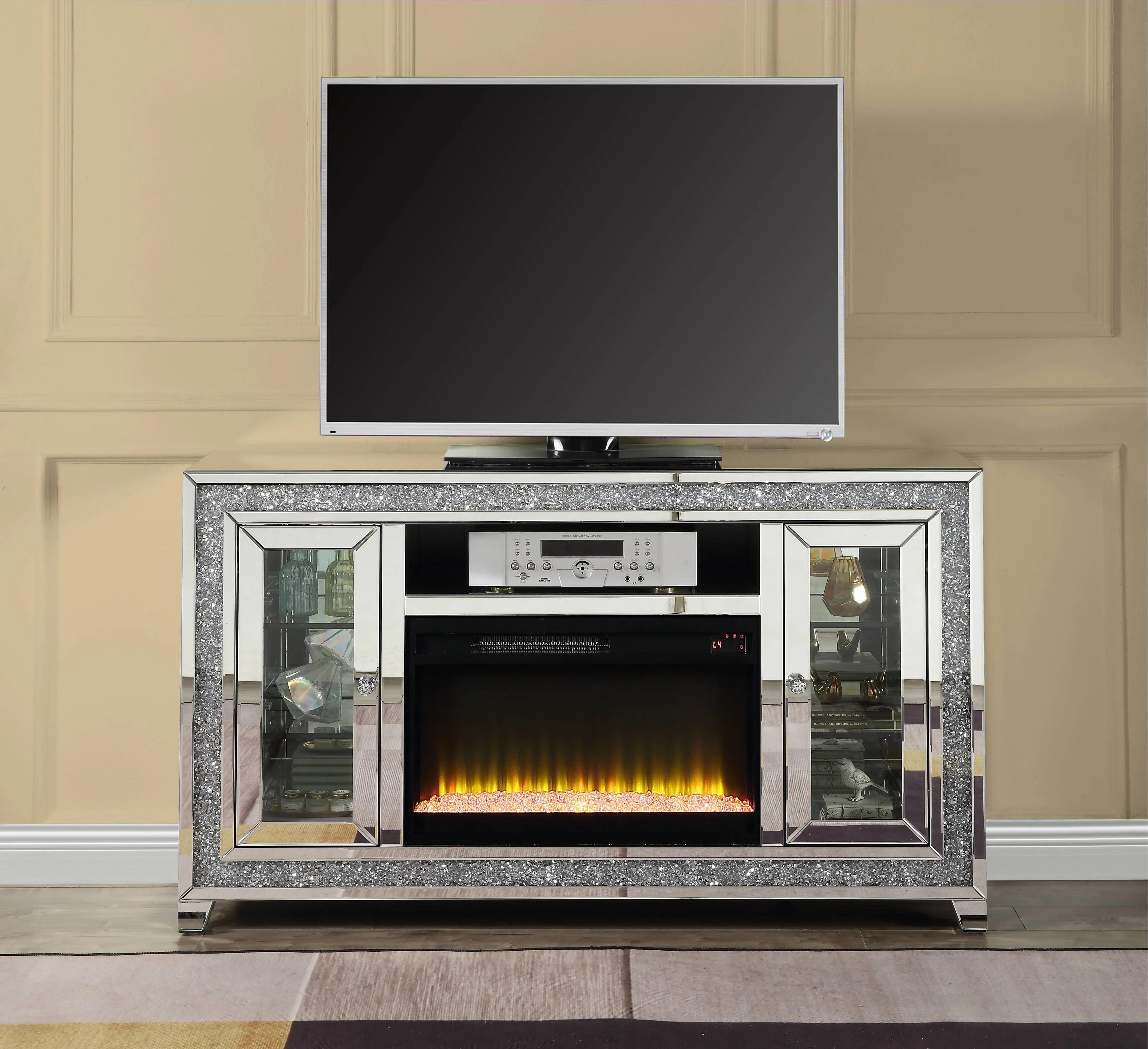 

                    
Buy Modern Mirrored & Faux Diamonds TV Stand with Fireplace by Acme Noralie LV00316
