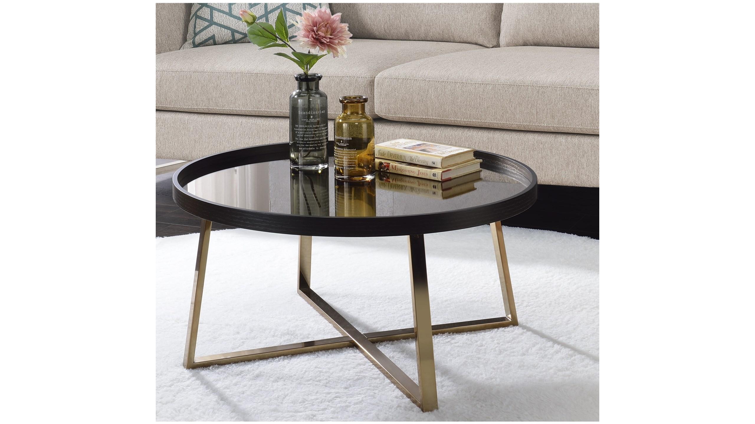 

    
Modern Mirrored, Walnut & Champagne Coffee Table by Acme Hepton 82945
