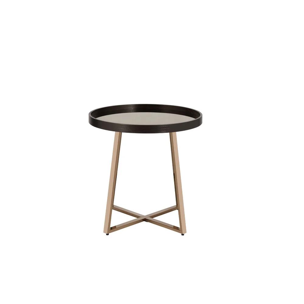 

    
Modern Mirrored, Walnut & Champagne End Table by Acme Hepton 82947
