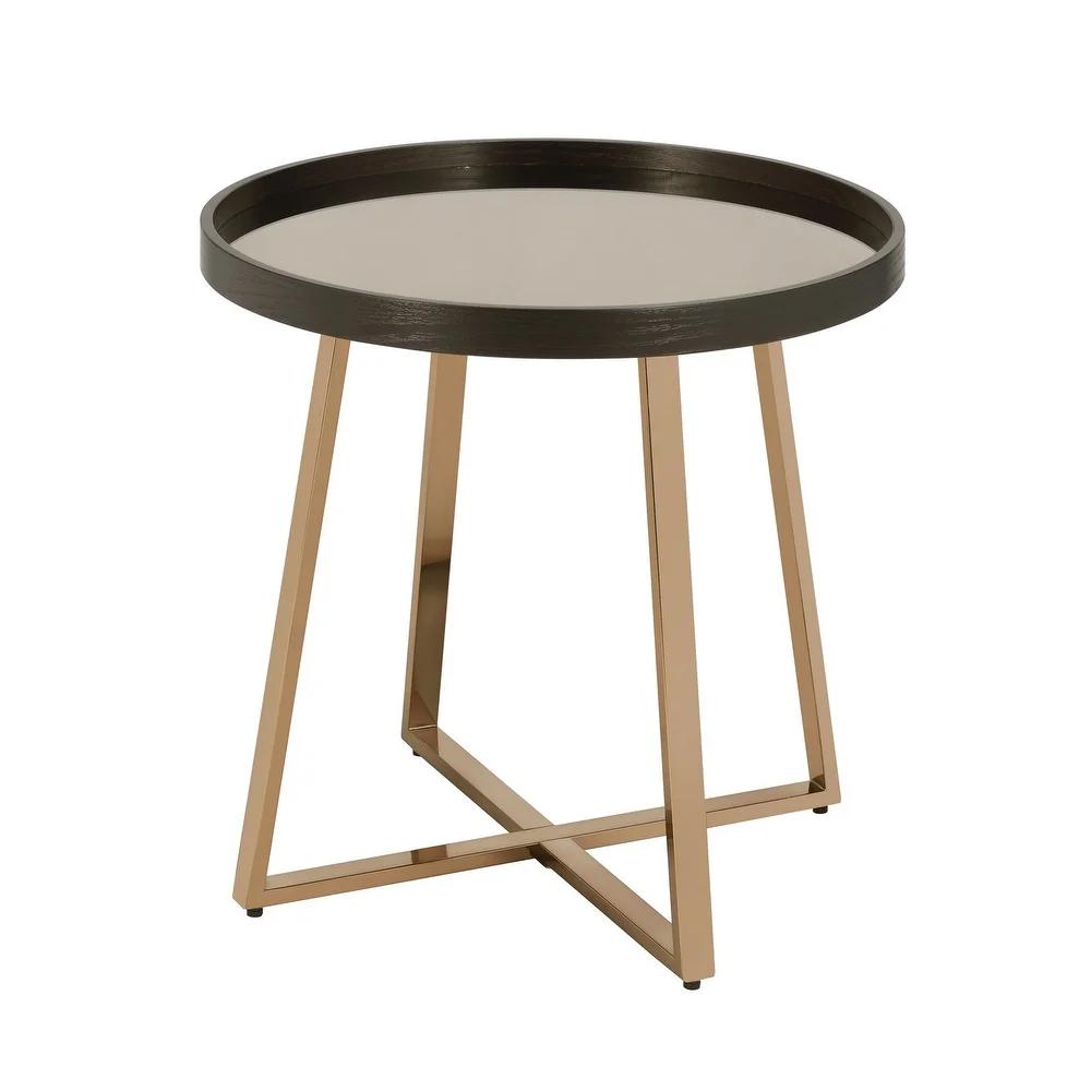 

    
Modern Mirrored, Walnut & Champagne End Table by Acme Hepton 82947
