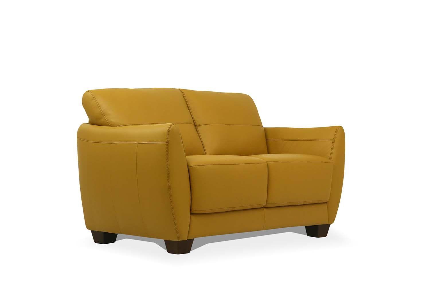 Modern, Transitional Loveseat Valeria 54946 in Yellow Leather