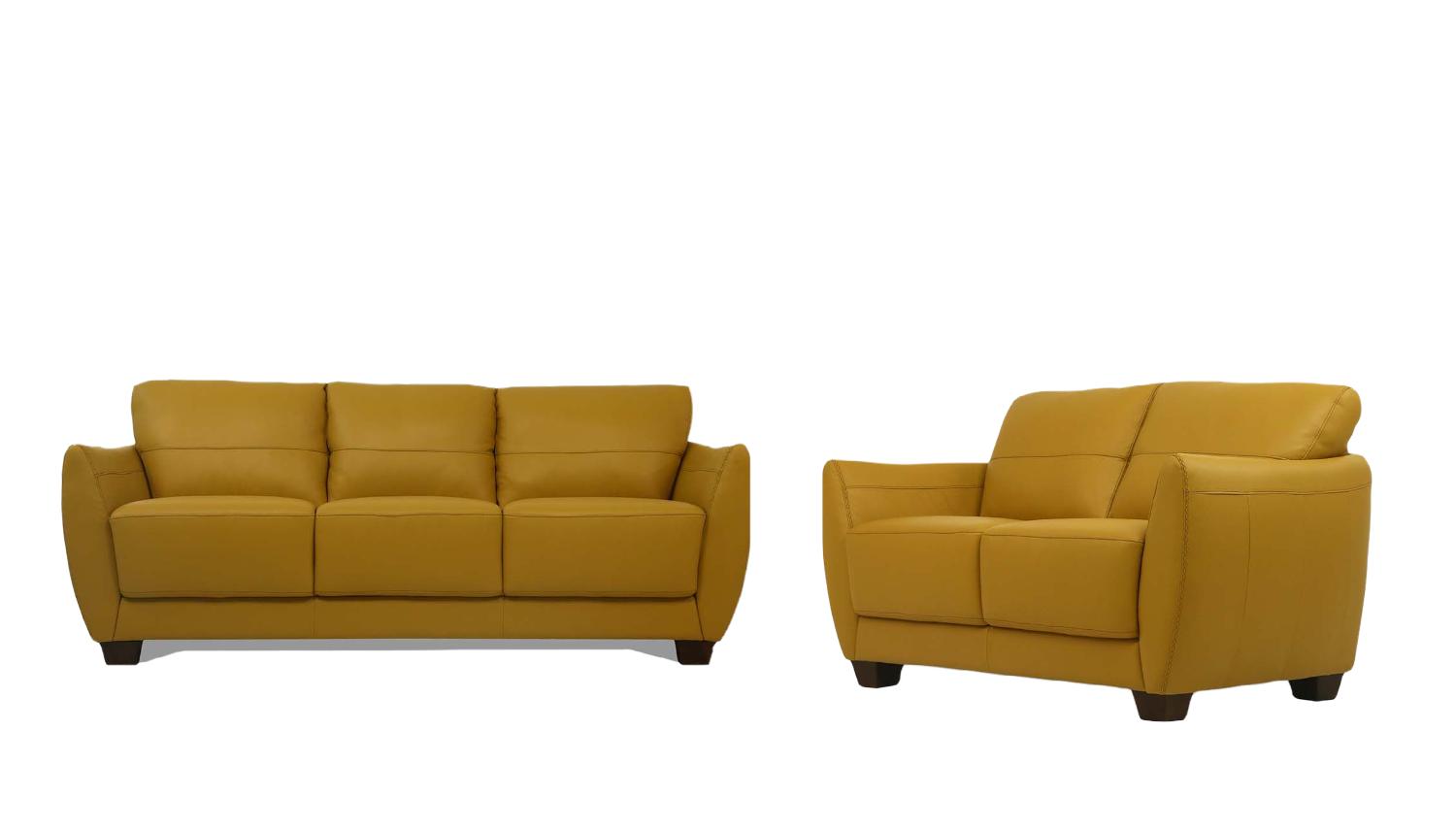 Modern, Transitional Sofa and Loveseat Set Valeria 54945-2pcs in Yellow Leather