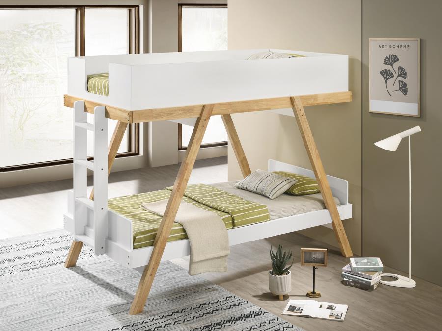 

    
Modern Natural/White Wood Twin Bunk Bed Coaster Frankie 460570T
