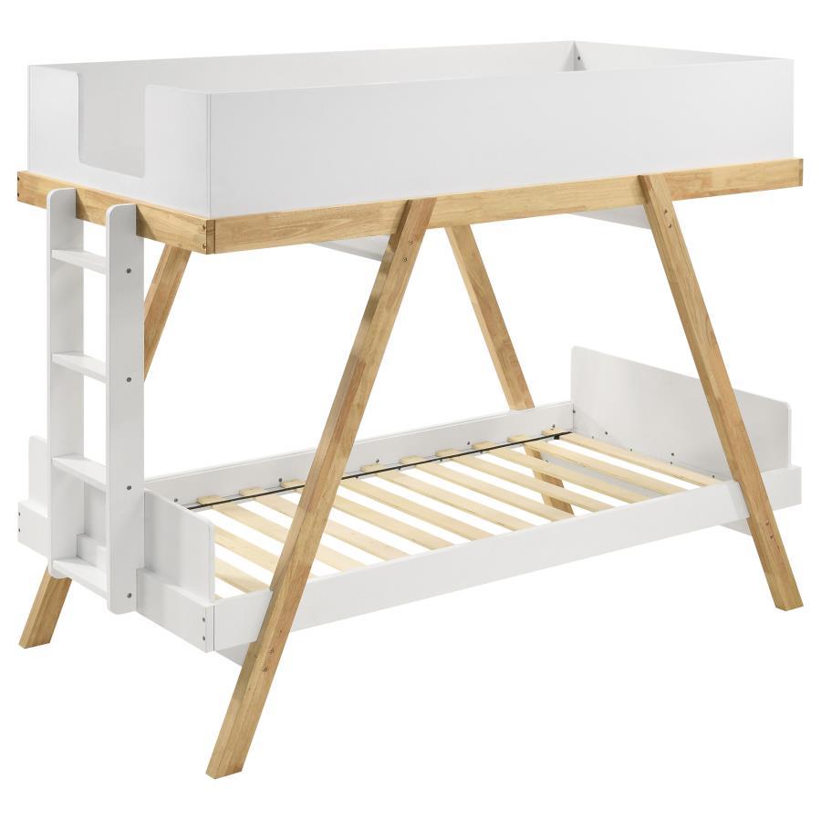 Modern Bunk Bed Frankie Twin Bunk Bed 460570T 460570T in Natural, White 