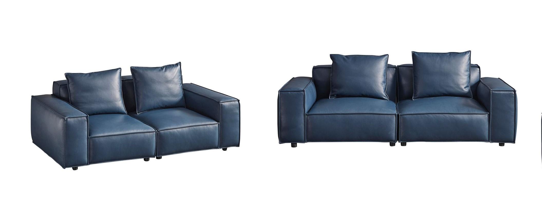 Modern Sofa Set EK8008-NB EK8008-NB-Set-2 in Blue Leather