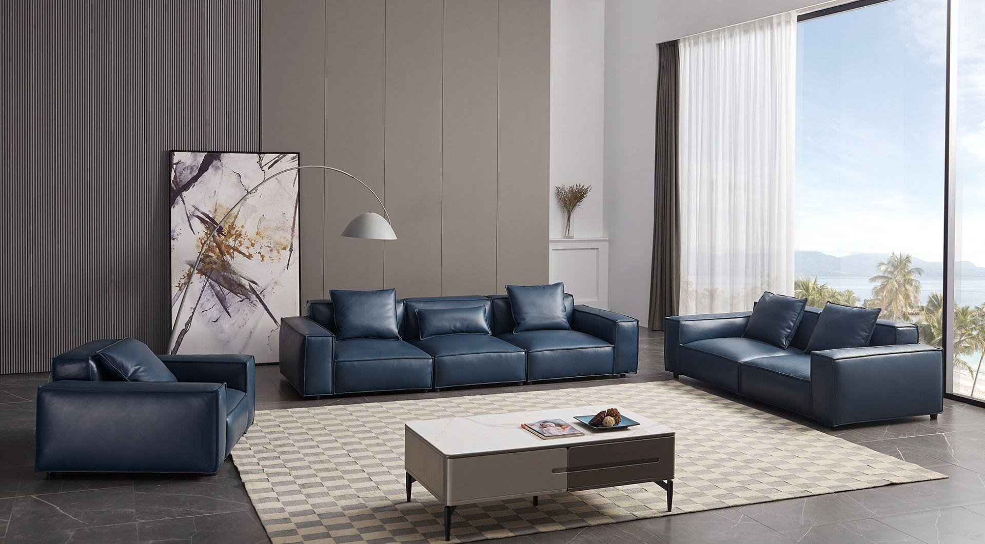 

    
 Order  Navy Blue Full Leather Sofa Set 2Pcs EK8008-NB Modern Urban
