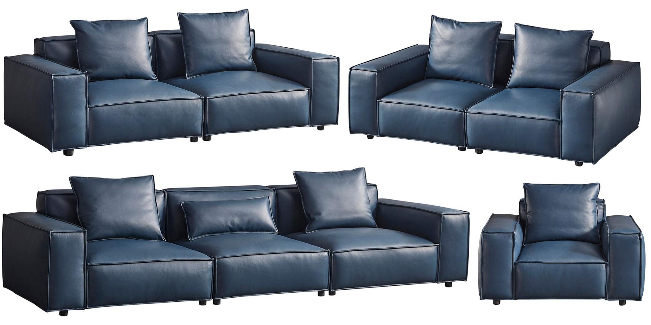 

    
Navy Blue Top-Grain Italian Leather Sofa Set 4Pcs EK8008-NB American Eagle Urban

