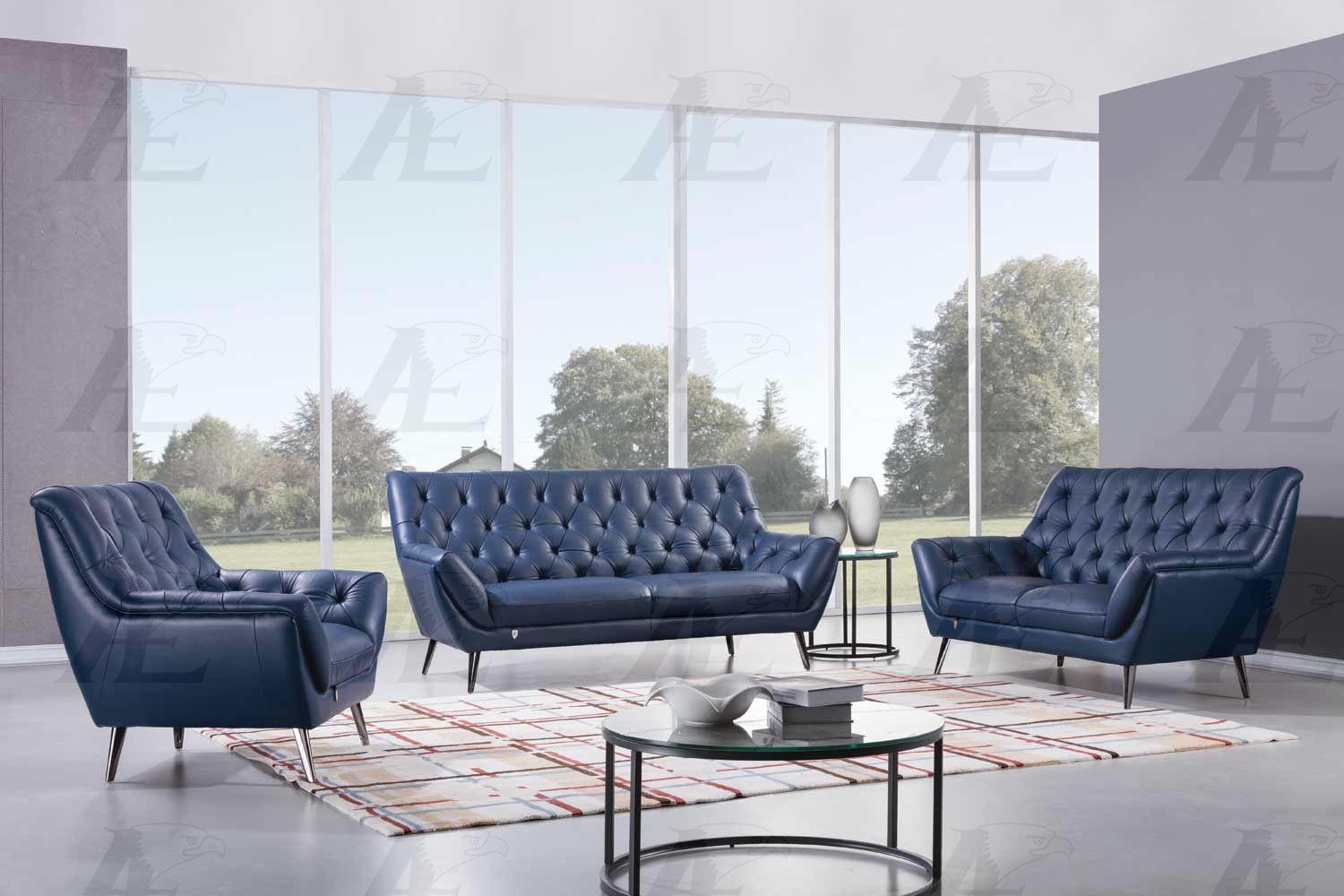 

                    
Buy Navy Blue Italian Leather Tufted Sofa Set 3Pcs EK8003-NB American Eagle Modern
