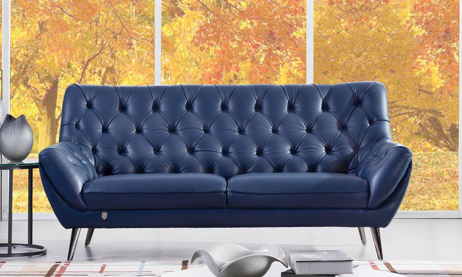 

    
Navy Blue Italian Leather Tufted Sofa Set 3Pcs EK8003-NB American Eagle Modern
