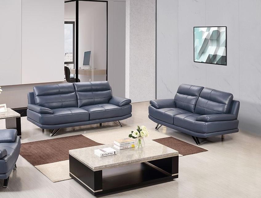 

    
Modern Navy Blue Leather Sofa Set 2Pcs American Eagle EK530-NB
