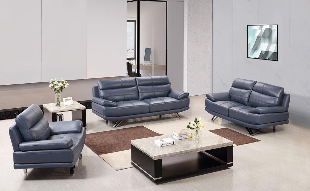 

    
Modern Navy Blue Leather Sofa Set 3Pcs American Eagle EK530-NB
