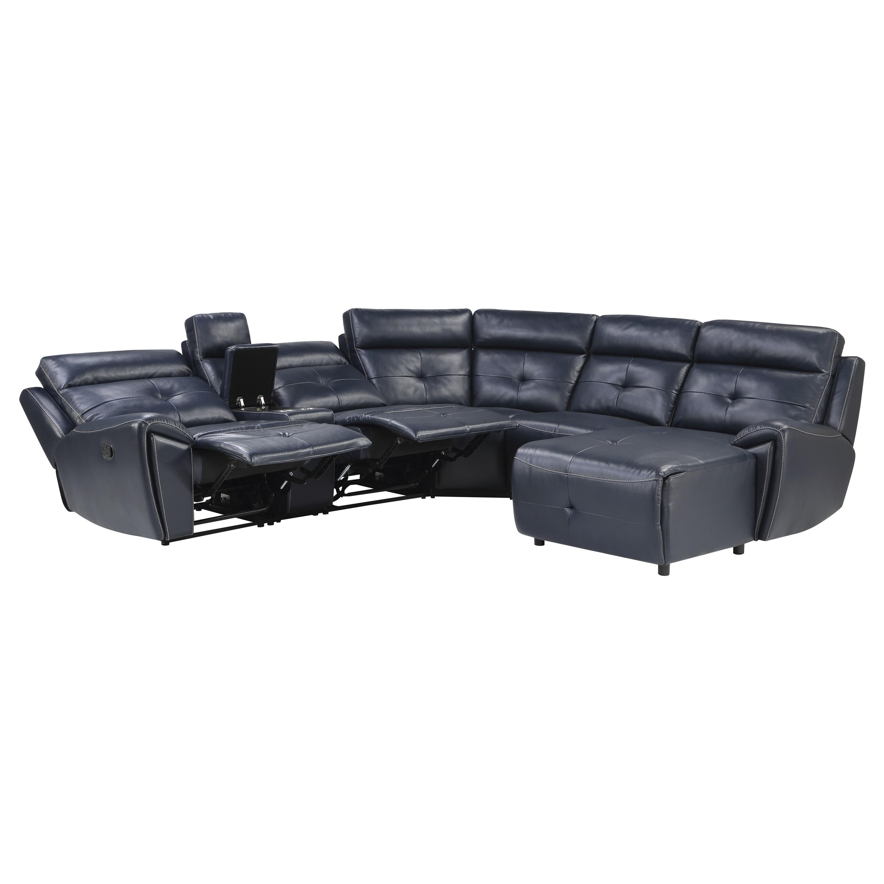 

    
Modern Navy Faux Leather 6-Piece RSF Reclining Sectional Homelegance 9469NVB*6LRRC Avenue
