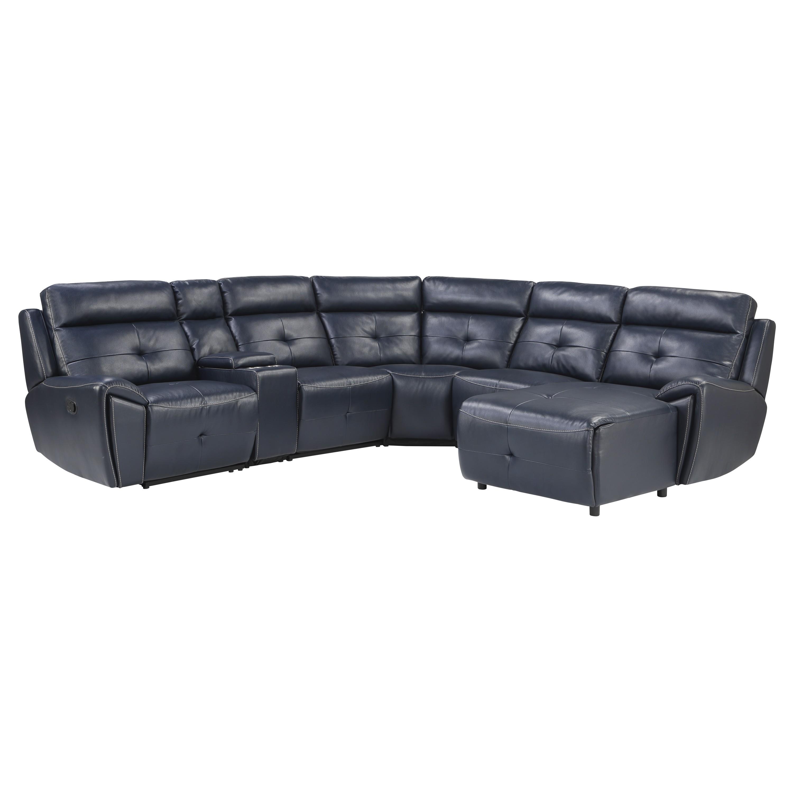 

    
Modern Navy Faux Leather 6-Piece RSF Reclining Sectional Homelegance 9469NVB*6LRRC Avenue
