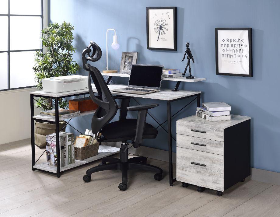 Contemporary, Modern Office Desk w/ Side Cabinet Jurgen 92757-2pcs in Antique White 