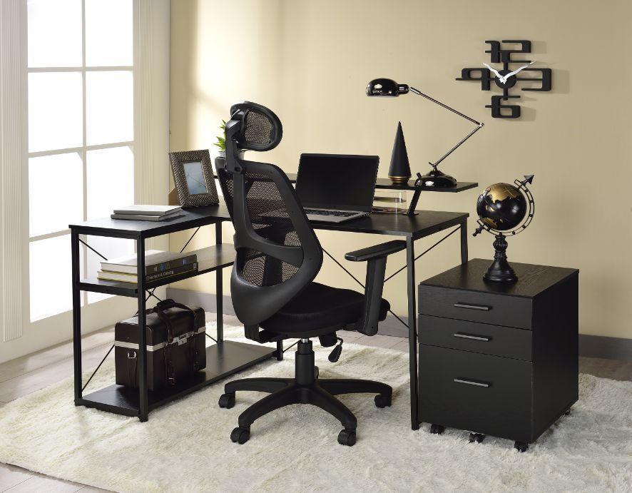 Contemporary, Modern Office Desk w/ Side Cabinet Drebo 92759-2pcs in Black 