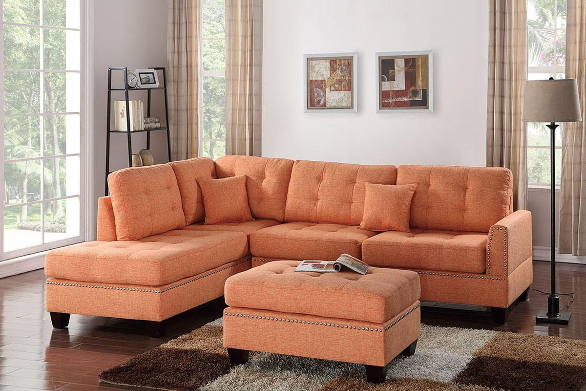 Modern 3-Pcs Sectional Sofa F6506 F6506 in Orange Fabric