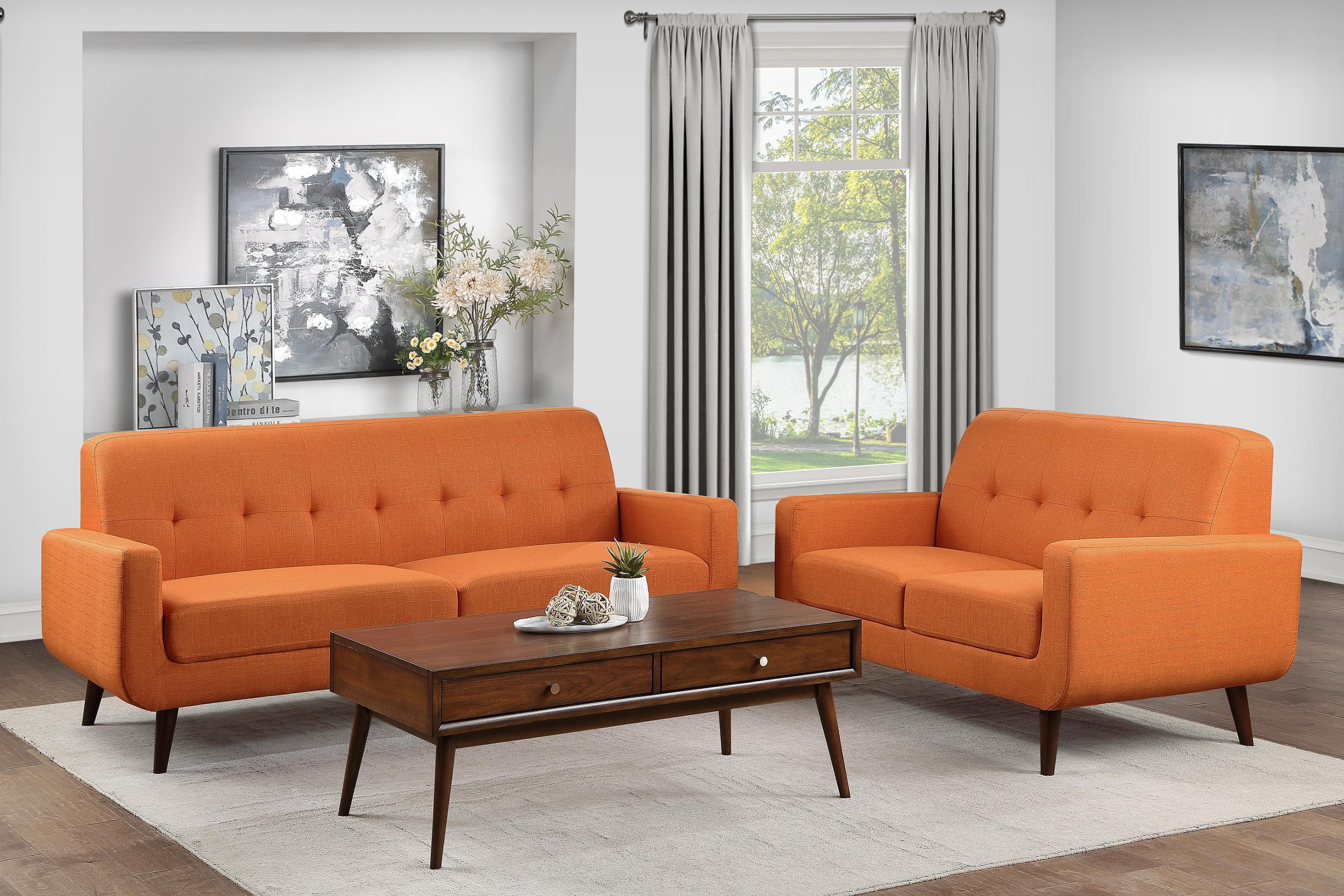 Modern Living Room Set 9433RN-2PC Fitch 9433RN-2PC in Orange 