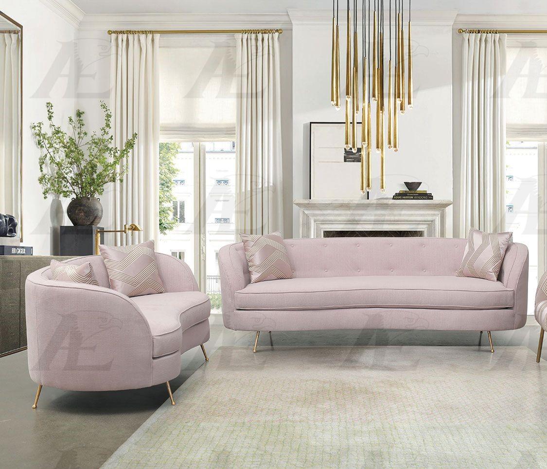 Contemporary Sofa Set AE3803 AE3803- Set-2 in Pink Fabric
