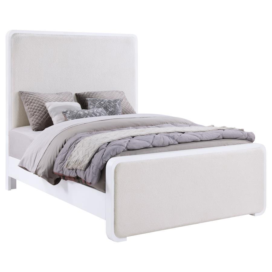 Contemporary, Modern Panel Bed Anastasia Queen Panel Bed 224751Q 224751Q in Pearl White, Beige Fabric