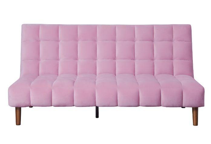 

    
Modern Pink Velvet & Dark Walnut Finish Futon Sofa by Acme Yolandi 57200
