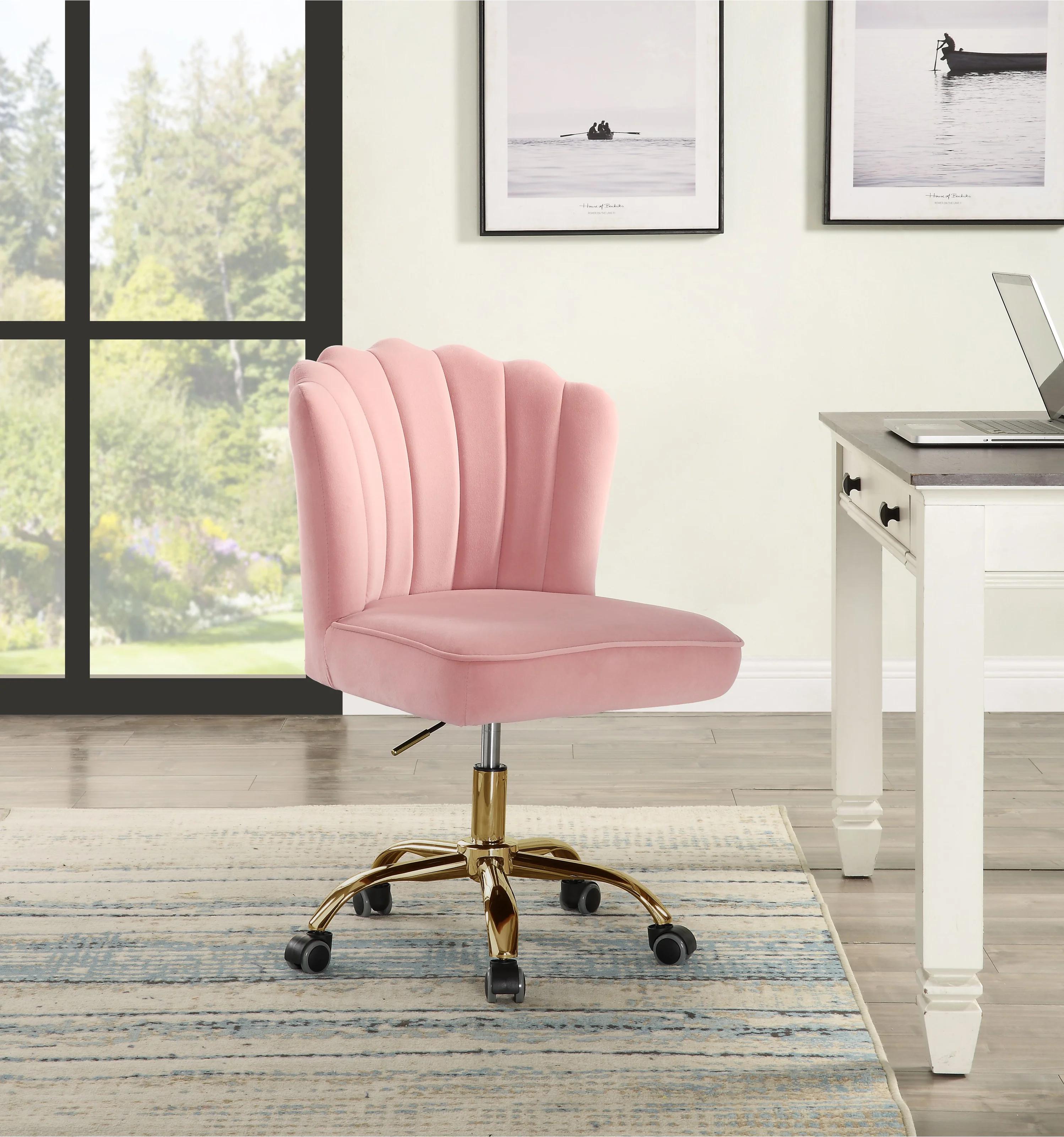 Modern Office Chair Moyle OF00116 in Pink, Gold Velvet
