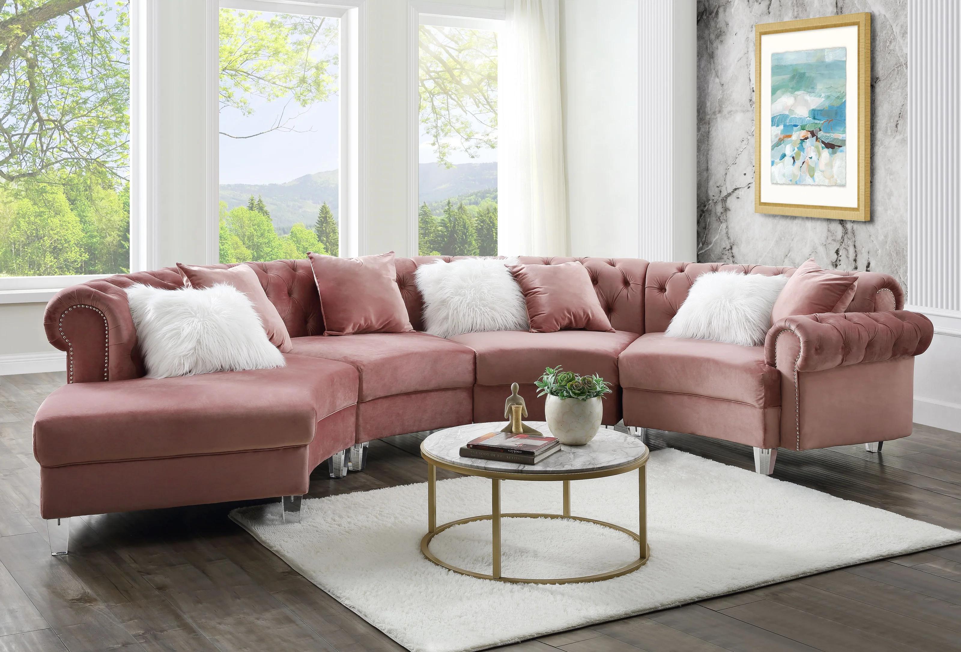 Contemporary, Modern Sectional Sofa Ninagold 57360-4pcs in Pink Velvet