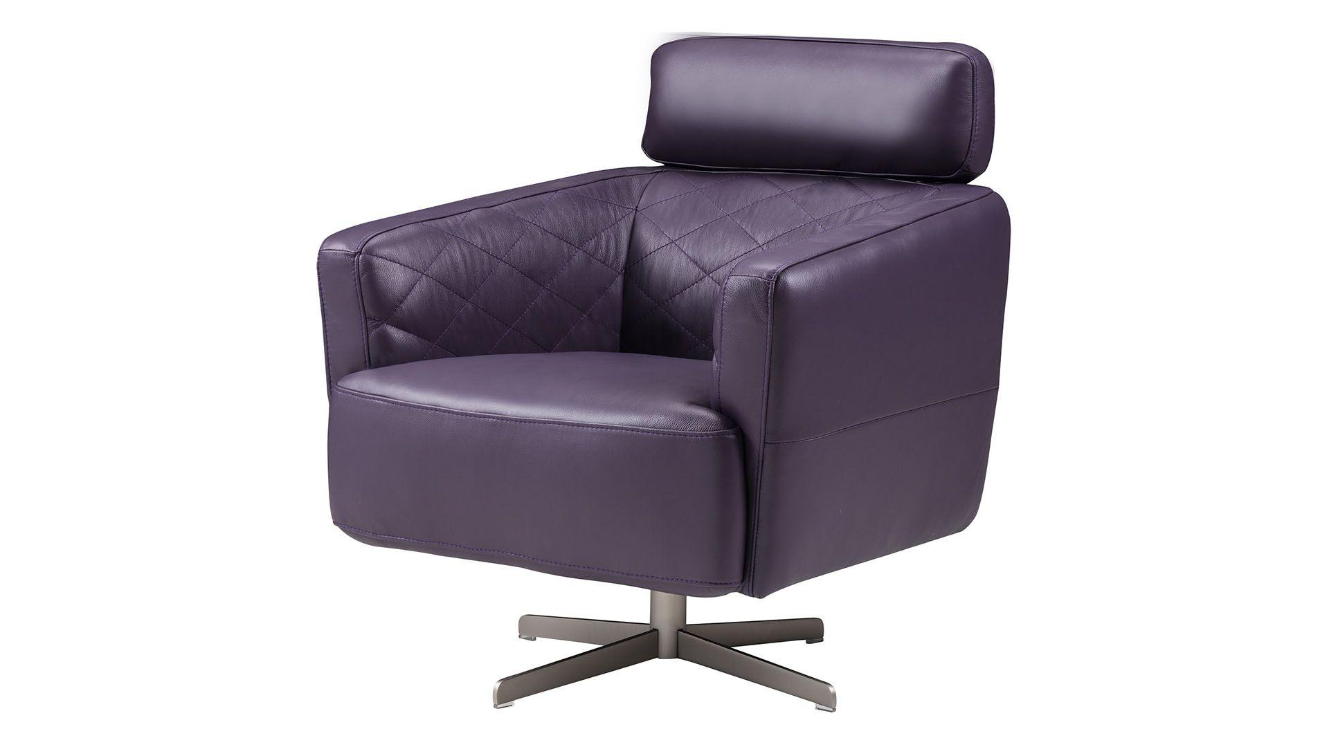 Contemporary, Modern Swivel Chair EK-CH07A-PUR EK-CH07A-PUR in Purple Top grain leather