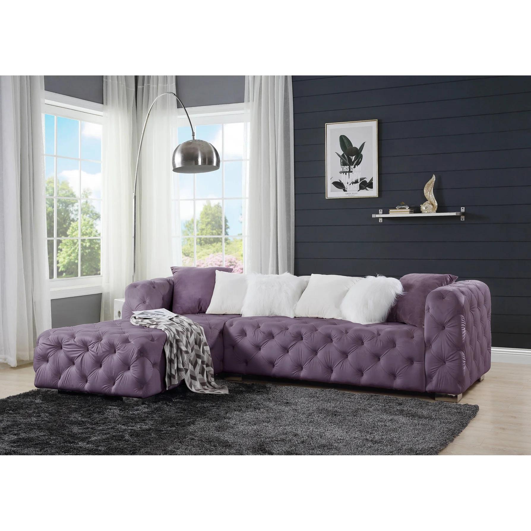 Modern Sectional Sofa Qokmis LV00389-2pcs in Purple Velvet