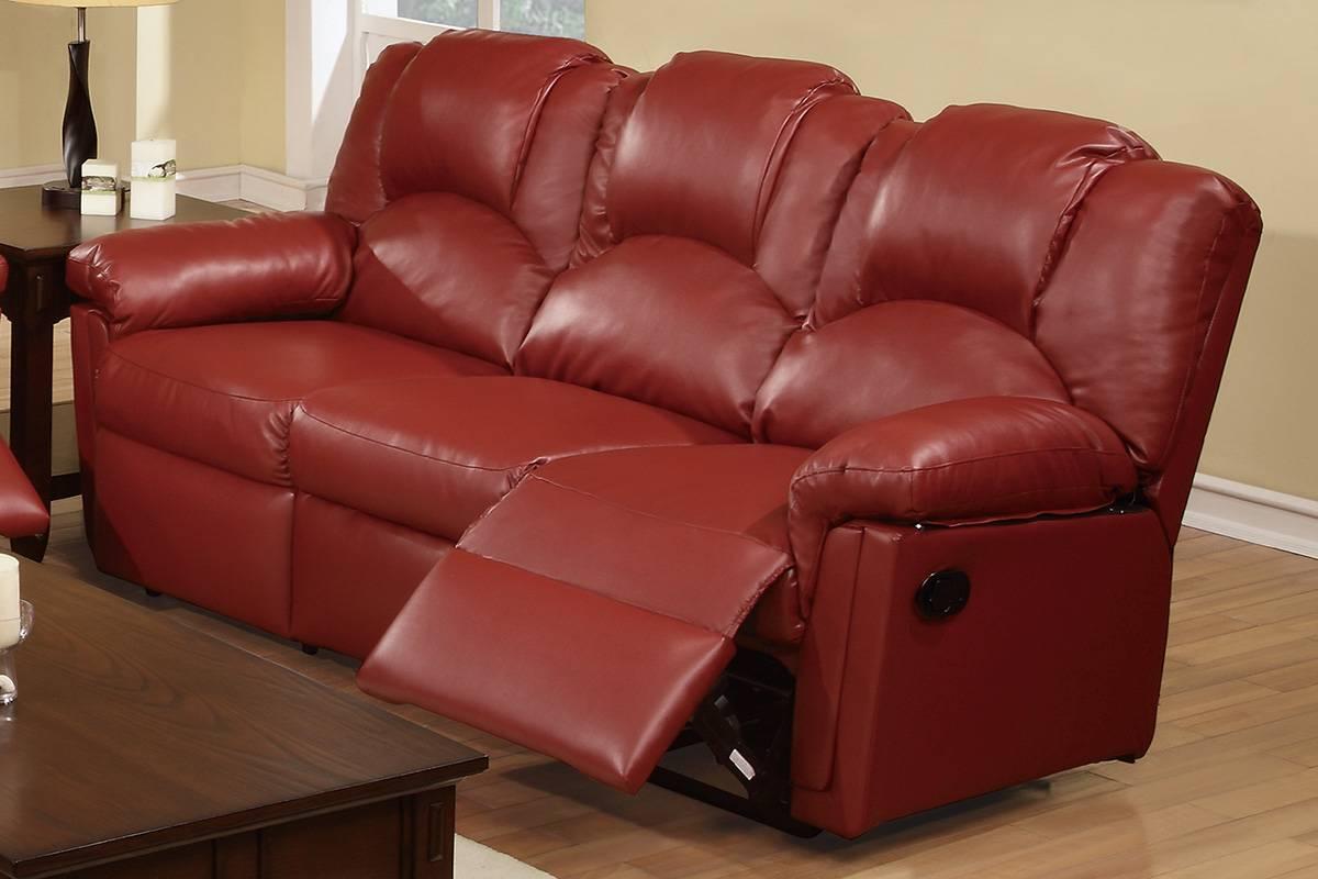 

    
Red Bonded Leather Motion Sofa F6678 Poundex Modern
