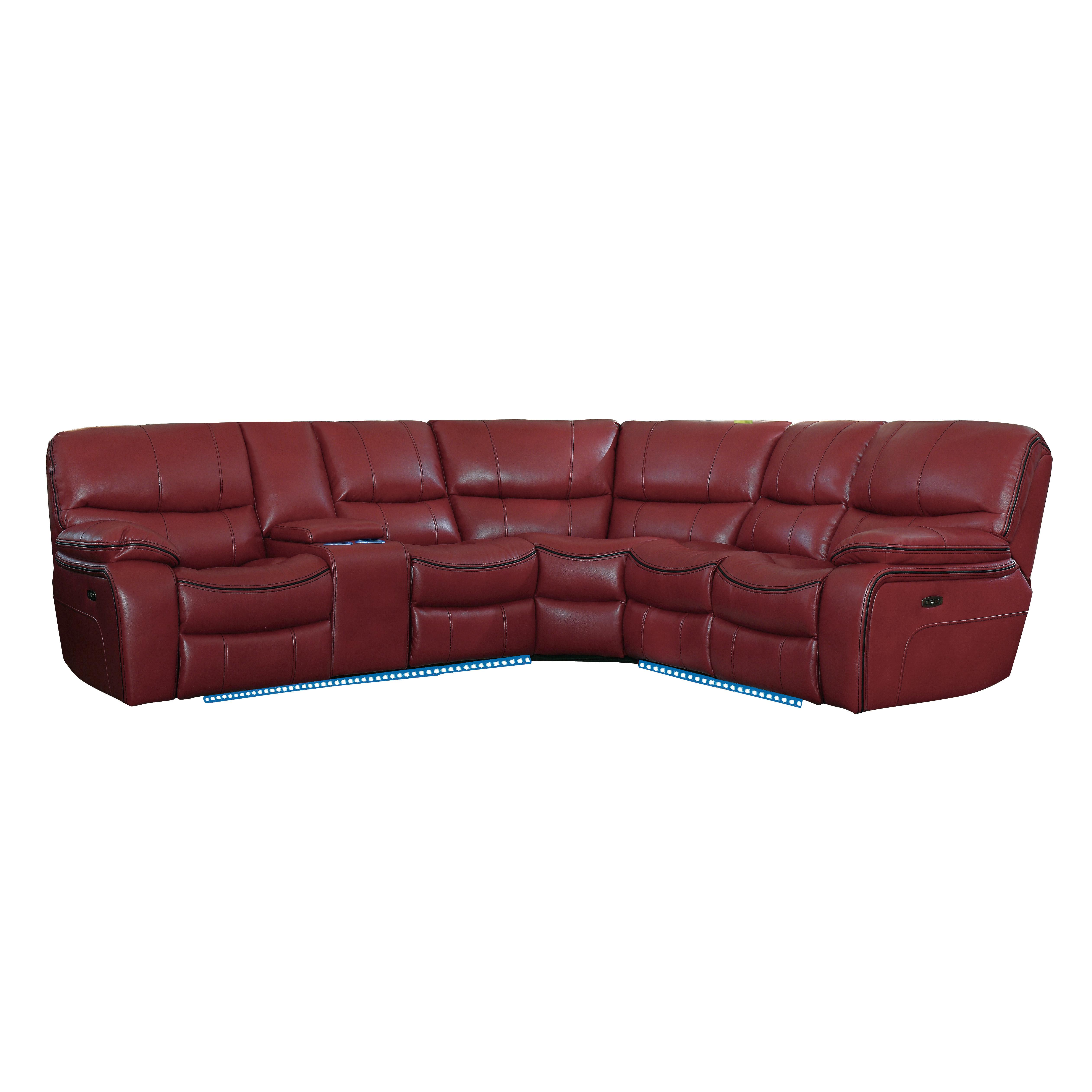 

    
Modern Red Faux Leather 3-Piece Power Reclining Sectional Homelegance 8480RED*3SCPD Pecos
