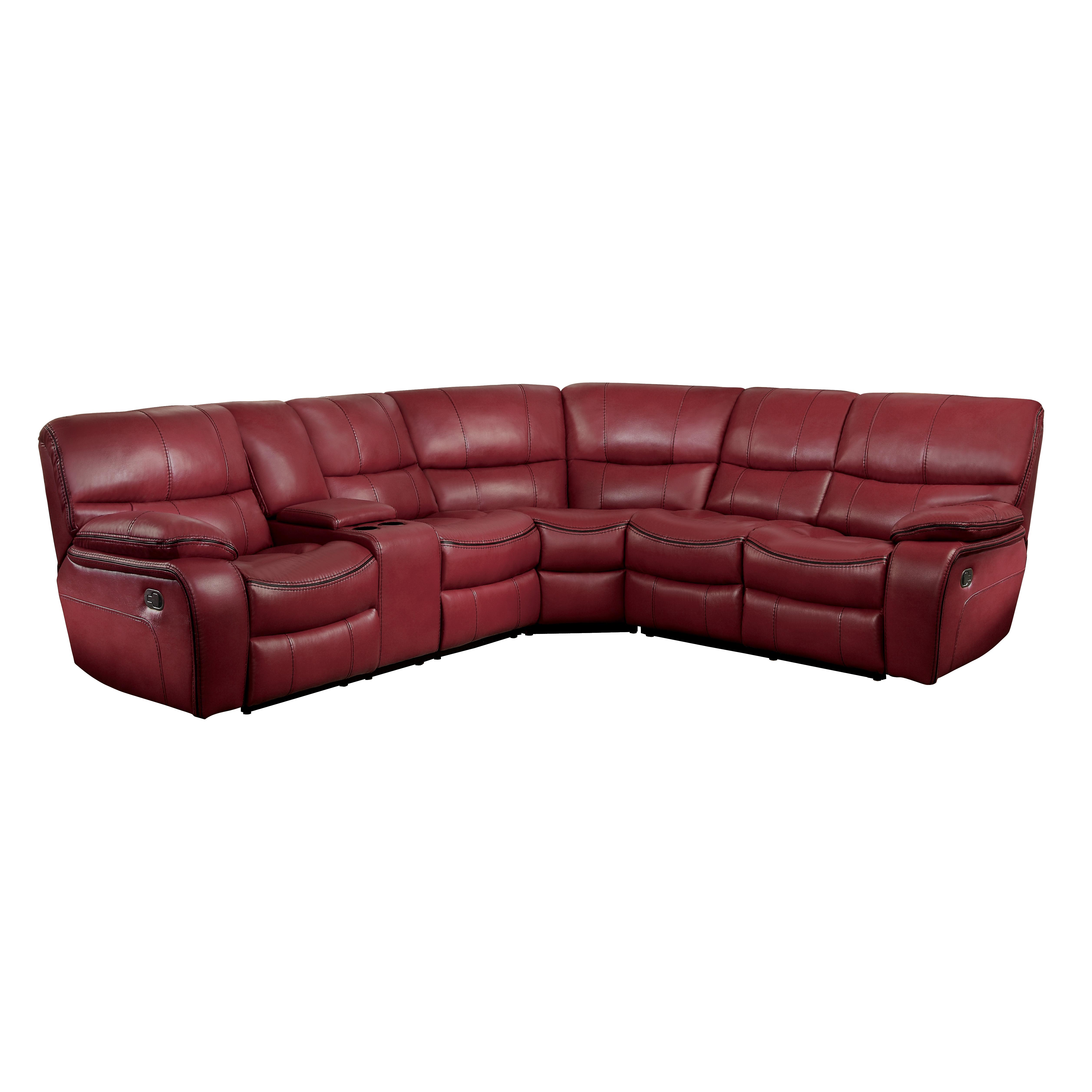 

    
Modern Red Faux Leather 3-Piece Reclining Sectional Homelegance 8480RED*3SC Pecos
