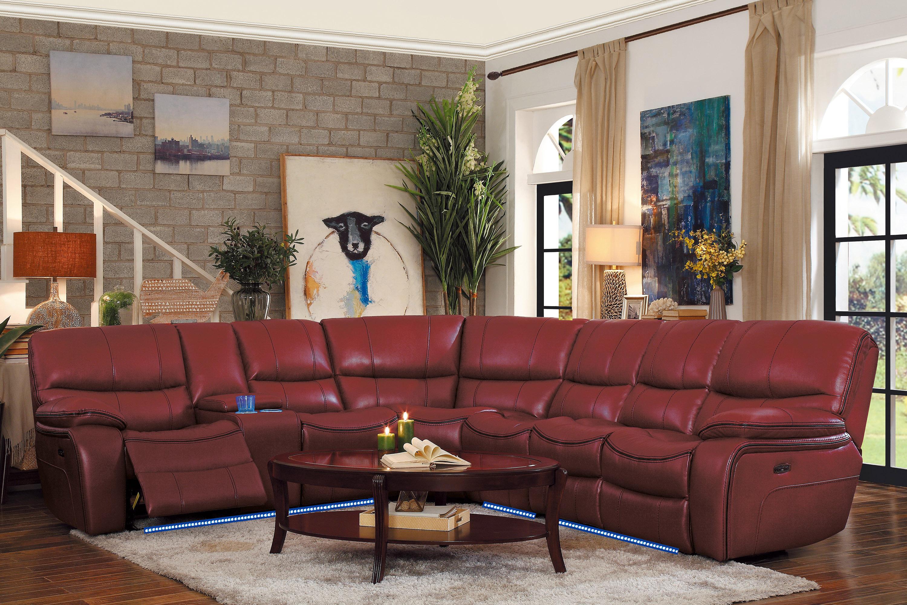 

    
8480RED*4SCPD Modern Red Faux Leather 4-Piece Power Reclining Sectional Homelegance 8480RED*4SCPD Pecos
