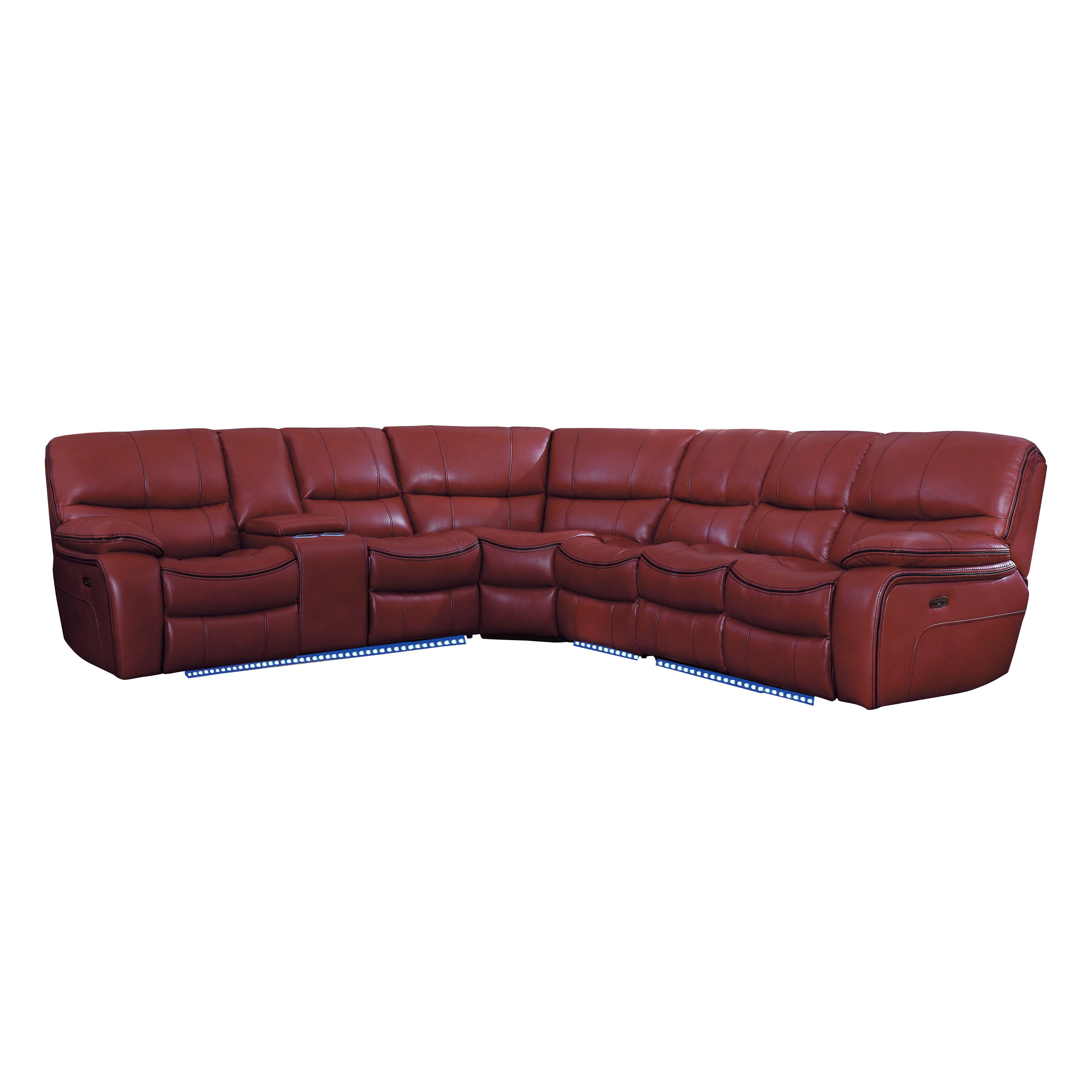 

    
Modern Red Faux Leather 4-Piece Power Reclining Sectional Homelegance 8480RED*4SCPD Pecos

