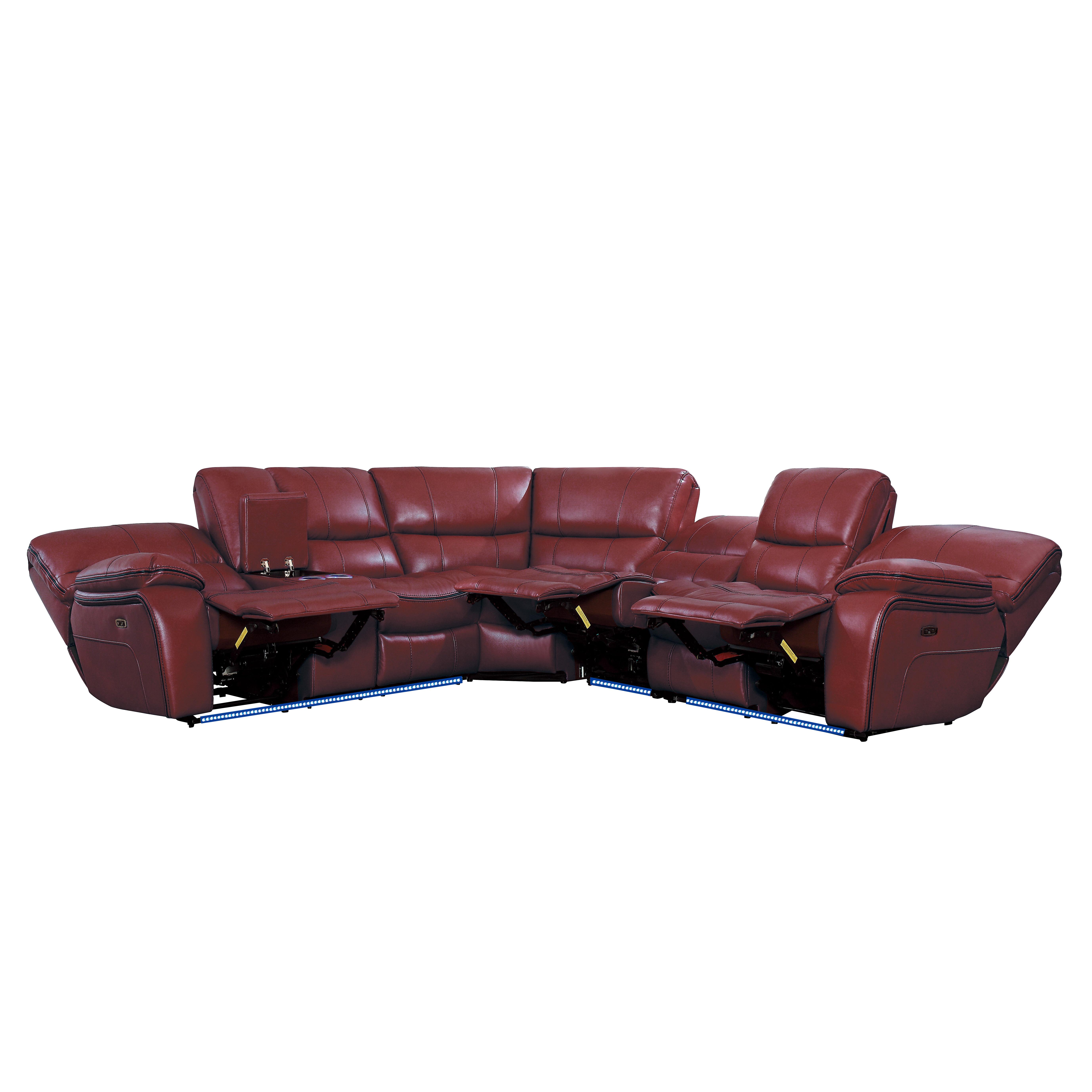 

    
Modern Red Faux Leather 4-Piece Power Reclining Sectional Homelegance 8480RED*4SCPD Pecos
