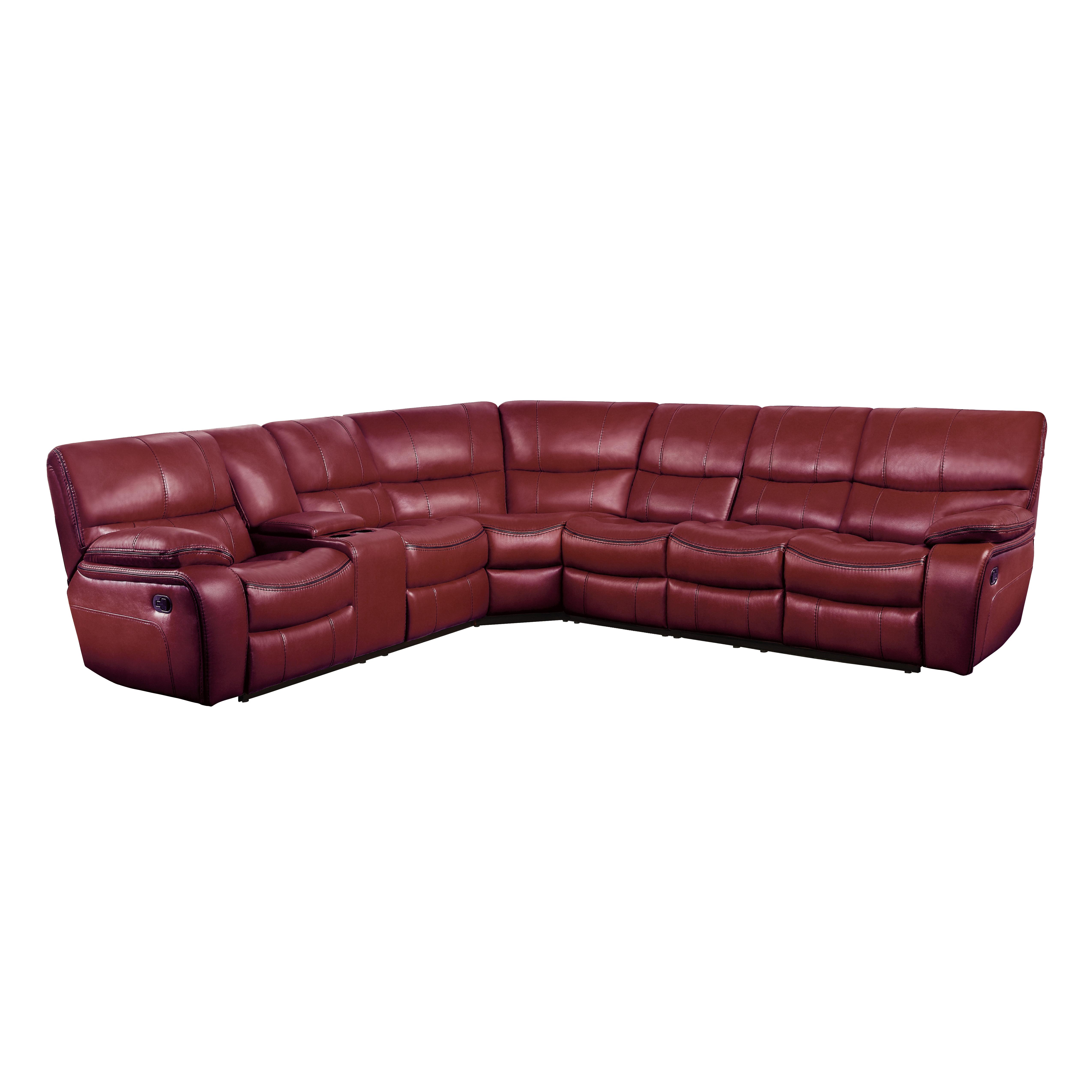 

    
Modern Red Faux Leather 4-Piece Reclining Sectional Homelegance 8480RED*4SC Pecos
