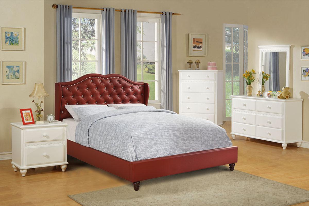 Modern Platform Bed F9366 F9366CK in Red Faux Leather